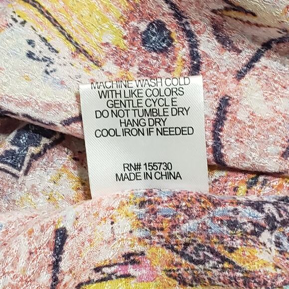 Jane + Delancey 3X Pink Abstract Pleated Button Up Shirt Artsy Lagen Colorful - Picture 8 of 12